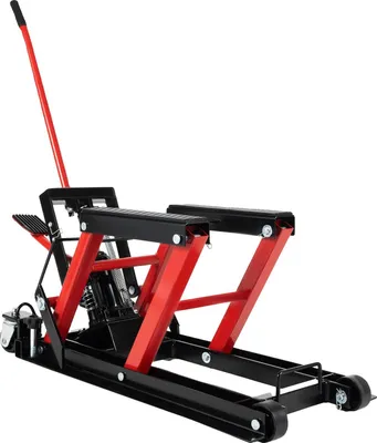 Zdjęcie produktu dla Podnośnik motocyklowy, regulowana wysokość, nośność 680 kg, czarny i czerwony