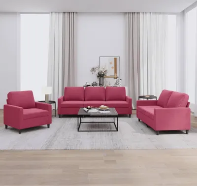 Produktbild von 3-tlg. Sofagarnitur Couchgarnitur mit Kissen Weinrot Samt 3201480