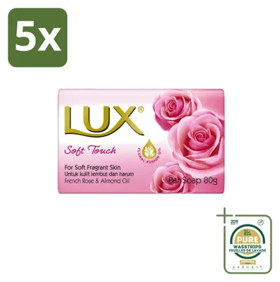 Produktbild von 5 x Lux Soft Touch Seifenstück - Feuchtigkeitsspendend - 80 g - Vorratspackung - 5 Stücke