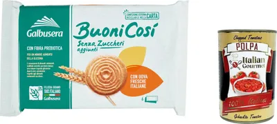 Produktbild von 6x Galbusera BuoniCosì, Kekse ohne zugesetzten Zucker mit frischen italienischen Eiern 330g + Italian Gourmet polpa 400g