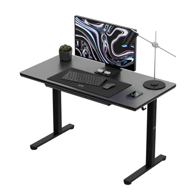 Zdjęcie produktu dla Mark Adler Leader 8.5 - Elektryczne biurko szklane 120×60 cm, regulowana wysokość 72-118 cm, USB-A/C i bezprzewodowa ładowarka