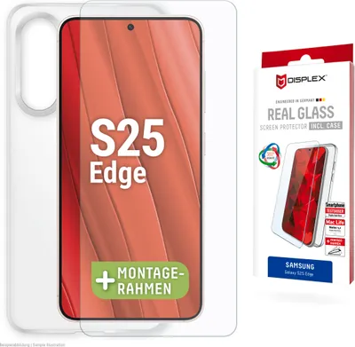 Produktbild von Displex Panzerglas + Schutzhülle für Samsung Galaxy S25 Edge, Eco-Montagerahmen, kratzer-resistent, Samsung, Galaxy S25 Edge, Trockene Anwendung, Schlagfest, Kratzresistent, Staubresistent, Transparent, 1 Stück(e)