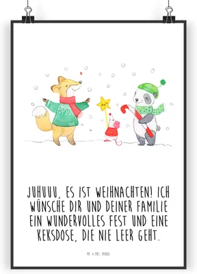 Produktbild von Mr. & Mrs. Panda Bild Winter Weihnachtsfreude DIN A4 - Weiß - Geschenk, wanddeko, Weihnachtsbaum, Fuchs, Weihnachten, Wandbild, drucke, Weihnachtszeit, Heiligabend