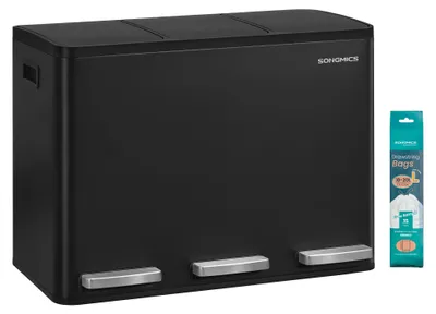 Produktbild von SONGMICS Mülleimer Küche, 3 x 15 L, 3 Fächer, Stahl, Softclose-Deckel – schwarz