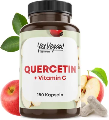 Produktbild von Yes Vegan® Quercetin 500 mg hochdosiert (180 Kapslen) mit Vitamin C - Vegan - Quercetin hochdosiert