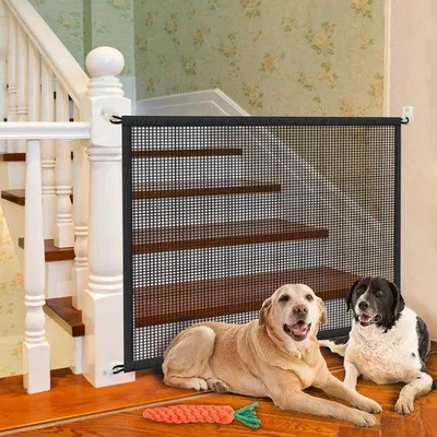 Zdjęcie produktu dla Ibenzoa® Składane barierkę do schodów dla dzieci i zwierząt domowych, montowana bez wiercenia – siatkowa, 110 x 72 cm, czarna