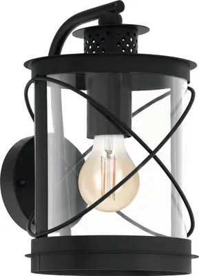 Produktbild von EGLO Außen-Wandlampe Hilburn, 1 flammige Außenleuchte, Wandleuchte aus verzinktem Stahl und Kunststoff, Farbe: Schwarz, Fassung: E27, IP44