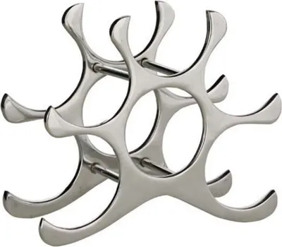 Produktbild von Designer Weinregal aus poliertem Aluminium für 6 Flaschen H 26 cm, B 28 cm, T 11 cm - Flaschenhalter - Flaschenablage