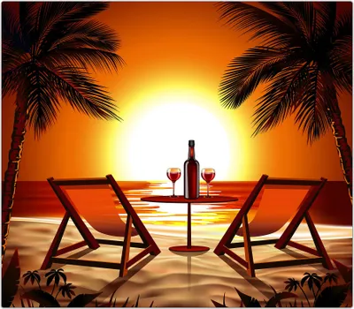 Produktbild von Spritzschutz Herdabdeckplatte Schneidebrett aus Glas Strand bei Sonnenuntergang 1-Teilig (60x52cm)