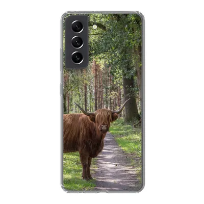 Produktbild von MuchoWow® Handyhülle Schutzhülle Hülle für Samsung Galaxy S21 FE Schottischer Highlander - Kröte - Baum Silikon Softcase Handy Hülle - Mobiltelefonhülle
