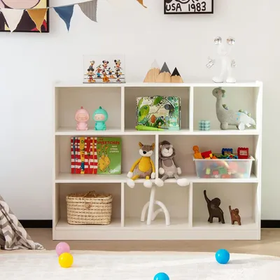 Produktbild von Kinderregal mit 8 Fächern, Bücherregal für Kinder aus Holz, Aufbewahrungsregal Spielzeugschrank Kinderzimmer Möbel, Spielzeugregal für Kinderzimmer Wohnzimmer, 122 x 32 x 93cm (Weiß)