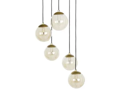 Zdjęcie produktu dla BELIANI Lampa wisząca złota okrągłe szklane klosze metalowa stalowa podstawa 5-punktowe oświetlenie do salonu nowoczesny styl