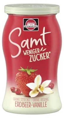 Produktbild von Schwartau Samt Weniger Zucker Erdbeer Vanille Fruchtaufstrich 255g