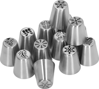 Productafbeelding van 13 stuks kerstbloem-spuitmondjes voor het decoreren van taarten, gemaakt van roestvrij staal. Ideaal voor het zelf maken van decoraties voor cupcakes