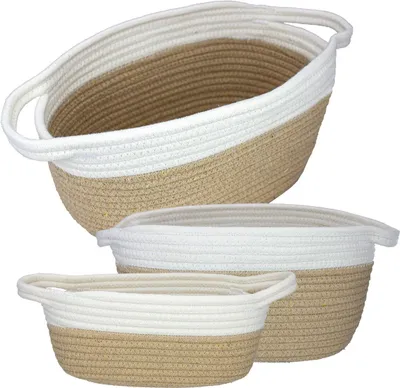 Produktbild von Centi Korb 3-teiliges Set, Weiss-Natur, Baumwolle Aufbewahrungskorb