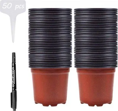 Imagen del producto de Macetas para plantas Famanu, 10 cm - paquete de 50 unidades, con etiquetas para plantas y bolígrafo