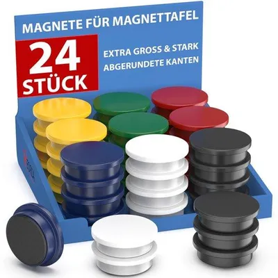 Immagine prodotto di Set di magneti per lavagne bianche e bacheche - 24 magneti potenti e resistenti, magneti rotondi in vari colori vivaci