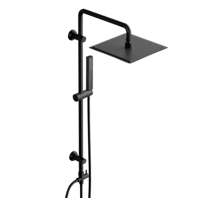 Produktbild von JOHO Regendusche Duschsystem ohne Armatur, Edelstahl Duschset mit 92cm Duschstange, Eckig XL Überkopfbrause 25 * 25cm Schwarz