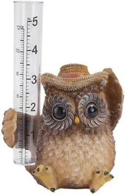 Produktbild von Regenmesser in Eulenform für die Gartendekoration, wetterfeste Harz-Wetterstation mit präziser Zoll- und cm-Skala, stabiles Ornament für Terrasse und Garten, handbedruckte Tierstatue mit 12,7 cm Kapazität