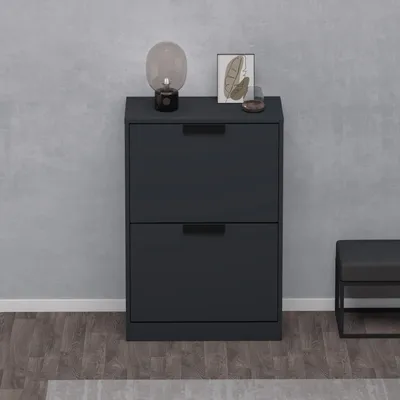Produktbild von doporro Schuhschrank Schuhkommode BTH: 60x28x89cm Schuhregal in Eisenasche mit 2 Fächern Schuhschrank01