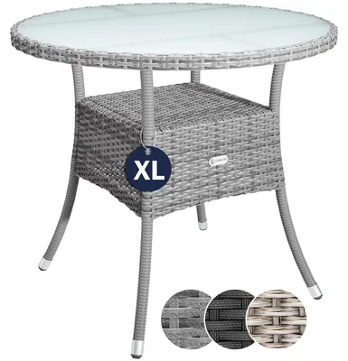Immagine prodotto di CASARIA® Tavolo Rotondo da Giardino Polyrattan Ø 80 Piano in Vetro 5mm Altezza Regolabile Tavolino Terrazza Balcone