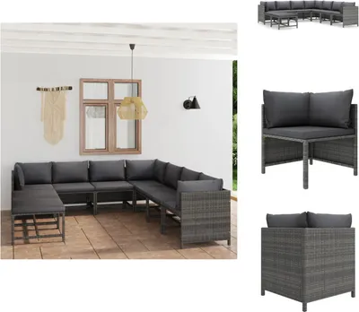 Immagine prodotto di vidaXL 9 pezzi con cuscini in poly rattan grigio - Set di mobili da giardino