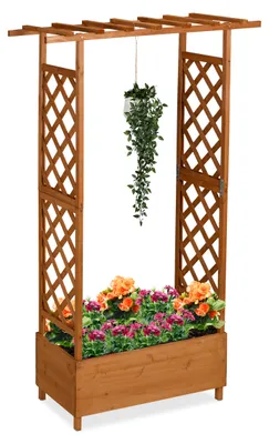 Produktbild von Relaxdays Blumenkasten mit Rankgitter & Dach, HBT: 183x110x44 cm, Pflanzkübel mit Spalier, Balkon & Garten, Holz, braun