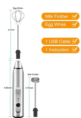 Produktbild von Elektrischer Milchaufschäumer mit Doppelbesen, USB-wiederaufladbarer elektrischer Schaumbereiter, 2-in-1-batteriebetriebener Handmilchaufschäumer für Kaffee, Latte, Cappuccino, Eieraufschlag (Silber)
