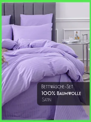 Produktbild von Bettwäsche Set mit Bettlaken - Lila, 6 Teilige Bettbezug,100% Baumwolle, Geschenkverpackung, Stripe Satin 200x220 cm