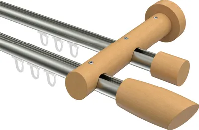 Produktbild von Interdeco Innenlaufstange / Gardinenstange mit Innenlauf Edelstahl-Optik / Buche lackiert, Typ Talent Etta (Ellipse Schräge), 20 mm Ø 2-läufig, 440 cm