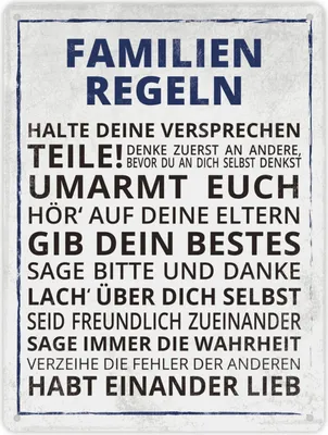 Produktbild von Metallschild XL mit Spruch: Familien Regeln Schild Blechschild Aluminiumschild