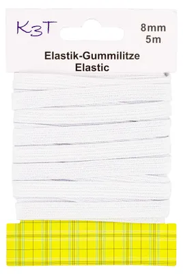 Elastikband weiß 8 mm x 5 m, waschbar bis 95 °C