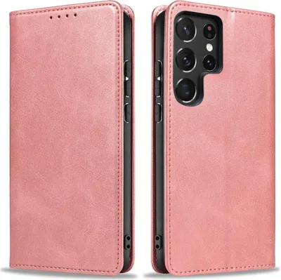Produktbild von Handyhülle für Samsung Galaxy S22 Ultra Kunstleder Flip Cover Hülle Handytasche Case Kartenfach Farbe: Rosa