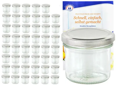 Produktbild von 48er Set Sturzglas 125 ml To 66 silberner Deckel Marmeladengläser Einkochgläser incl. Rezeptheft