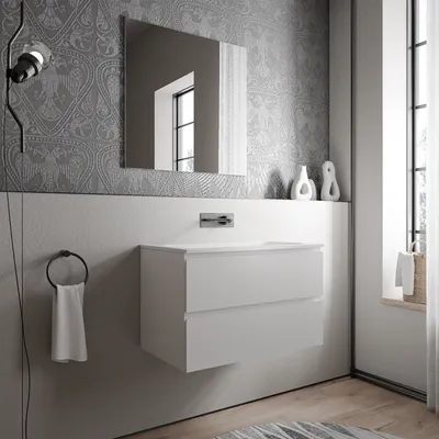 Produktbild von Unterschrank AVA 80 cm mit Mineralguss Waschbecken BRUXELLES - Farbe wählbar, Auswahl Waschbecken:Weiß matt ohne Hahnloch, Farbe Badmöbel:Weiß matt