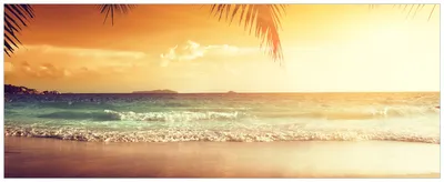 Produktbild von Wallario Wandbild aus Acryl, 200 x 80 cm, freischwebende Optik - Sonnenuntergang am Strand in der Karibik