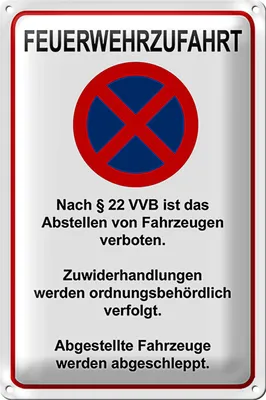 Produktbild von Blechschild Hinweis 20x30cm Feuerwehrzufahrt nach §22VVB