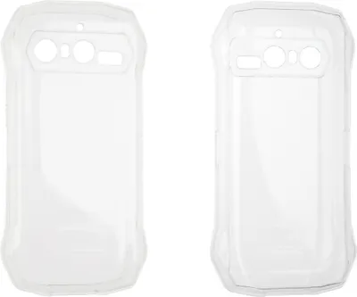 Two transparent phone cases shown side-by-side against a white background.