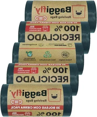 Image de Sacs poubelle recyclables 30 litres - 5 rouleaux - 100 % recyclés - Usage domestique - Poignées - Fermables