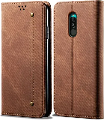 Image de Etui Redmi 8, Etui portefeuille en cuir avec fermeture magnétique et fonction stand pour Xiaomi Redmi 8 Marron