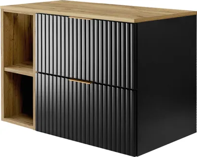 Obrázek produktu pro Koupelnová skříňka, černá / dub craft + zlatá rukojeť, 80 x 57 x 46 cm