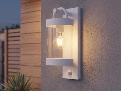 Produktbild von LED Außenwandleuchte mit Bewegungsmelder, Laterne für draußen wetterfest, Weiß