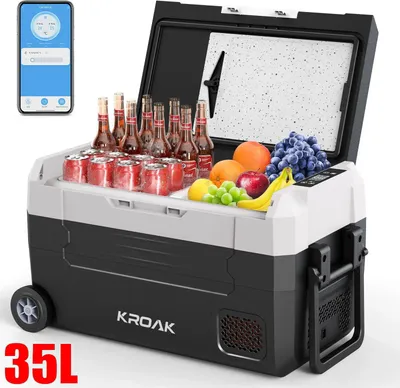 Produktbild von Tragbare Kühl- und Gefrierbox - 35 l Kfz-Kompressor-Kühlbox - Dual-Zone Kühlung - 12/24 V & 220 V - Bluetooth App-Steuerung - Mit Rädern - Für Camping und Reise