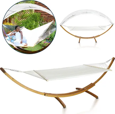 Produktbild von Hängematte mit Gestell Lärchenholz Hängematten Hängesitz Hängemattenset Outdoor Relax Stabhängematte 415cm
