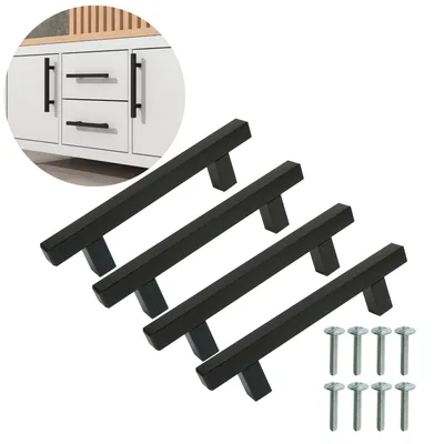 Produktbild von 4x Möbelgriff RECT, Schwarz, 96 mm, inkl. Schrauben