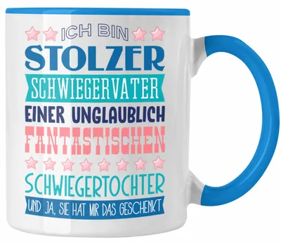 Produktbild von Stolzer Schwiegervater Tasse Geschenk Geburtstag Spruch Bester Schwiegerpapa Der Welt Vatertag Lustige Geschenkidee Tochter (Blau)