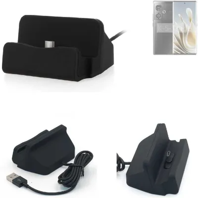 Produktbild von K-S-Trade Docking-Station kompatibel mit Nubia Z50S Ladestation Dock Ladegerät Docking Station Tischständer Ständer inkl. USB Typ C Kabel schwarz