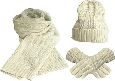 Produktbild von Damen Schal Mütze Handschuhe Set Warme Winterset Gestrickt Beanie Schnee Hut