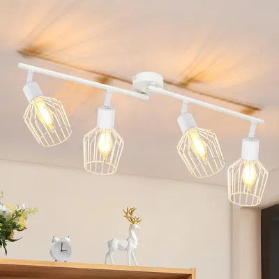 Produktbild von ZMH 4 Flammig Deckenspot Schwenkbar Weiß E14 Deckenspot Metall Retro Deckenstrahler Vintage Strahler Drehbar 350° Flurlampe Küche Schlafzimmer Wohnzim