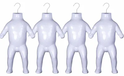 Produktbild von 4 Stück Kindertorso Weiß – Halbschale Kinder Kunststoff Oberkörper Halbplastik – Kids Mannequin Jugendlicher Schaufensterpuppe mit Haken Dekotorso